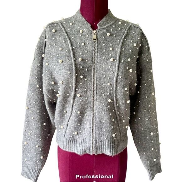 EDIT by Jason Wu Full Zip Sweater Jacket size L Pearl Embellished - Picture 2 of 9